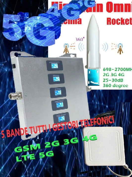 KIT 5 IN 1 AMPLIFICATORE B 20/1/3/7/8 RIPETITORE SEGNALE CELLULARE GSM 3G 4G  5G